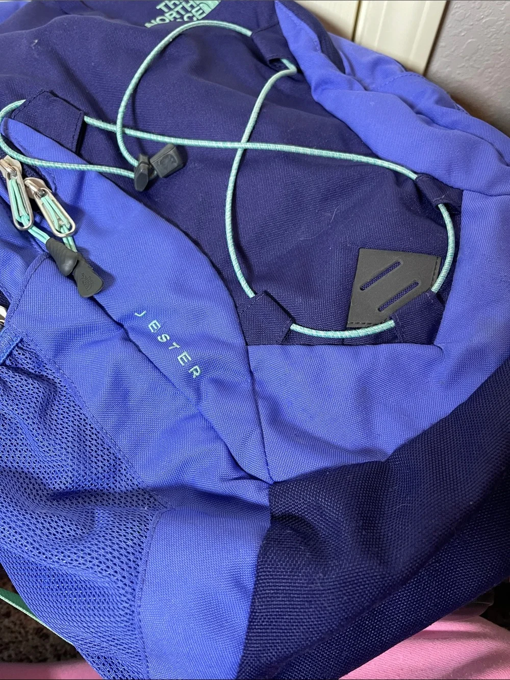 The North Face Blue and Navy Backpack with Mint Accents